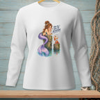 Mermaid with purple tail sits on a post, a crab offers gossip, text reads "Now You've Have My Attention."