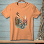 Mermaid and octopus near a dock with a to-do list and drink.