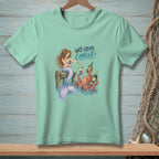Mermaid pointing at octopus holding champagne bottles with "Why Create Conflict?" text.