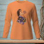 Long-sleeve orange shirt with mermaid, crab, and text "Make Better Choices."