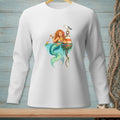 Mermaid with drink and fish on a buoy, with a seagull overhead.