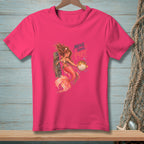 Pink t-shirt featuring a mermaid holding a pufferfish and text reading "Move Your Puff."