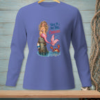 Mermaid on wooden post with crab, text says "Talk to the Tail, Crabcake."