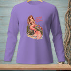 Purple long-sleeve shirt with mermaid and crabs graphic, text: Keep Your Claws Off My Snacks.