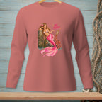 Long-sleeve shirt with pink mermaid graphic and "No NOTES." text.