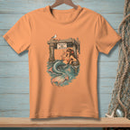 Illustration of a mermaid by a pier with a "Absolutely No Drinking" sign.