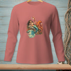 Long-sleeved pink shirt with a mermaid and octopus graphic on the front.