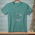 Teal t-shirt with "High Tide Higher Standards" text and a mermaid tail.