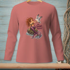Mermaid and seagull graphic with "Go Squawk Yourself" text on a pink long-sleeve shirt.
