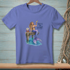 Mermaid on dock with drink, crab sign reads "Make some effort."