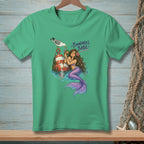 Green t-shirt with a mermaid, buoy, seagull, and text "Boundaries, Babe."