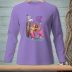 Mermaid with pink tail and cocktail, seagull on post, text "I CAN DO LOUD TOO."
