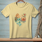 Mermaid with cocktail and octopus holding a bouquet of flowers and sunglasses.