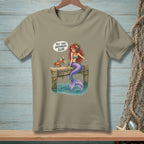 Mermaid on dock with crab, speech bubble says "Put that anywhere else."