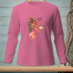 Pink long-sleeve shirt with mermaid and pufferfish graphic saying "Move your Puff".