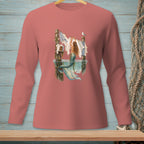 Mermaid hanging laundry on a clothesline with a seagull perched nearby.