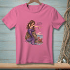 Pink t-shirt with mermaid illustration and text "Scuttle Along, Sir."