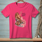 Pink t-shirt with mermaid, crab, and text "You'll Adjust".