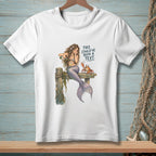Mermaid pouring wine into a glass with a crab and text "This could've been a text."