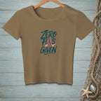 Brown t-shirt with "ZERO FINS GIVEN" text and mermaid tail graphic.