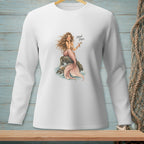Long-sleeve white shirt with mermaid graphic and text "Hard Pass."
