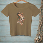 T-shirt with a vintage style illustration of a mermaid surrounded by coral and fish.