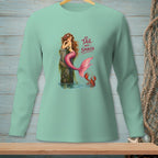 Mermaid with pink tail on post and lobster below text "The Tail Has Spoken."