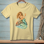 Mermaid with a drink and a crab on a rock, sign reads "Attitude".