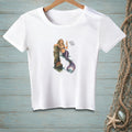 White t-shirt with graphic of mermaid, crab, and text "Should've Planned Better."