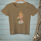 Mermaid with blonde hair and pink tail holding champagne, with crab and text "PERFECT."