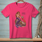 Pink t-shirt with mermaid and lobster art and "Quality Control" text.