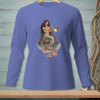 Long sleeve shirt with a mermaid and pufferfish graphic.