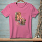 Pink t-shirt with mermaid, crab, cocktail, and "Fixed It." text.