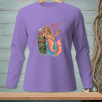 Illustration of a mermaid holding a drink, with text "ABSOLUTELY NOT" and a crab.