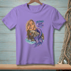 Purple t-shirt with a mermaid graphic and text "Mermaid Hair Don't Care".