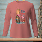 Long sleeve shirt with a mermaid, crab, and "Talk to the Tail, Crabcake" text.