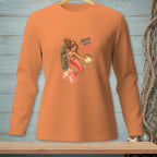 Orange long-sleeve shirt with a mermaid and pufferfish graphic reading "Move Your".