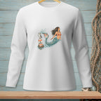 Mermaid and seagull on buoy with "NO WAKE" text.