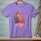 Lavender t-shirt with mermaid, octopus, mirror, and "No Notes" text.