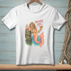 Mermaid with cocktail and crab on a dock, text "Absolutely Not".