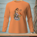 Mermaid sitting on a dock with a lobster, text says "GOOD START."