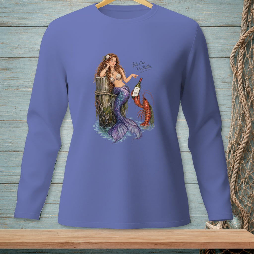 Mermaid and lobster holding wine bottle with text "We Can Do Better."