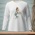 White long-sleeve shirt with mermaid graphic and "FREE ADVICE" sign.