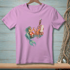 Mermaid and octopus with a to-do list next to a buoy in the ocean.