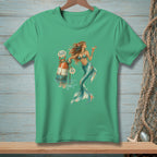 Mermaid holding a drink near a buoy with "Attitude Problem" and "Not Mine" signs.