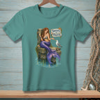 Mermaid with a glass of wine sits on a dock feeding a seagull, "Thoughts and Prayers" sign.