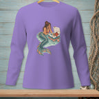 Mermaid with lobster cooler and wine on water.