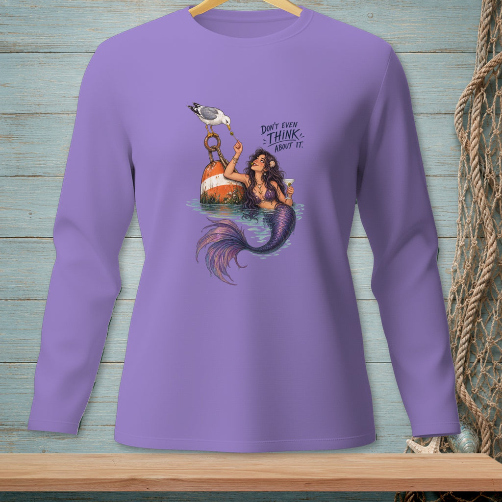 Mermaid with a bird and text "Don't even think about it."