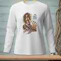 White long-sleeve shirt with a mermaid, octopus, and the text "The Salt Stays."