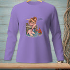 Mermaid and lobster graphic with text "You Forgot Something" on purple long-sleeve shirt.